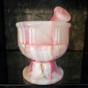 LARGE Handcrafted Pink/White/Tan Onyx or Calcite Mortar & Pestle Set NO BUNDLE